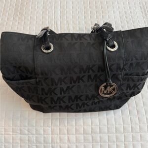Michael Kors Black MK Logo Fabric Tote Purse Bag Diaper Bag